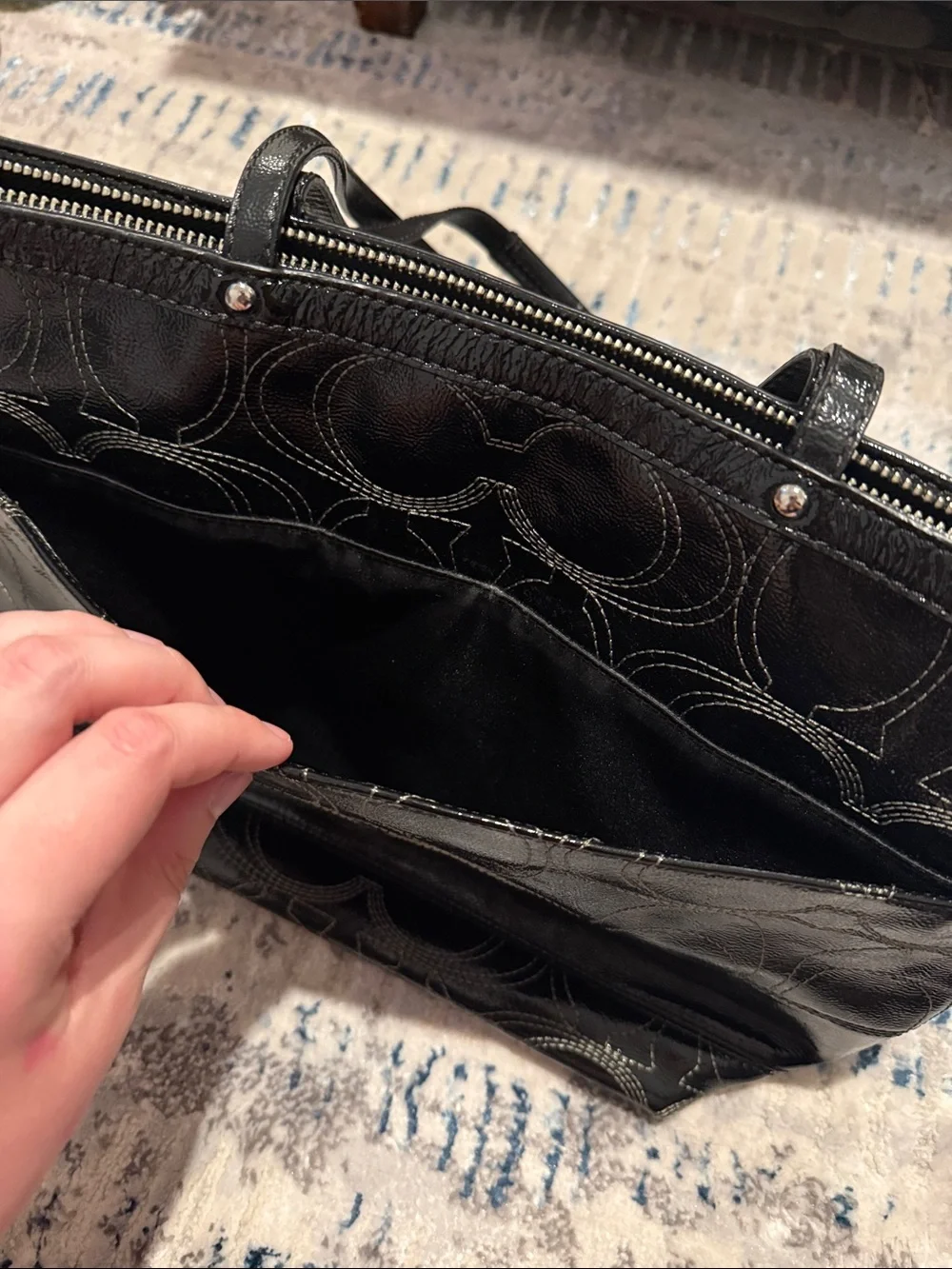 Coach Black Patent Leather Signature Shoulder Tote